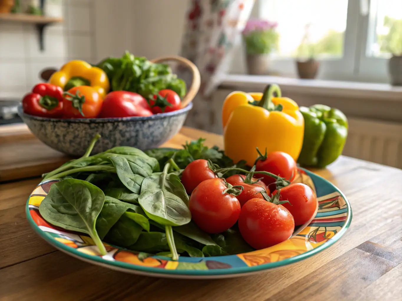 A close-up shot of a vibrant, colorful plate of food, emphasizing the nutritional value and health benefits of whole, unprocessed foods.